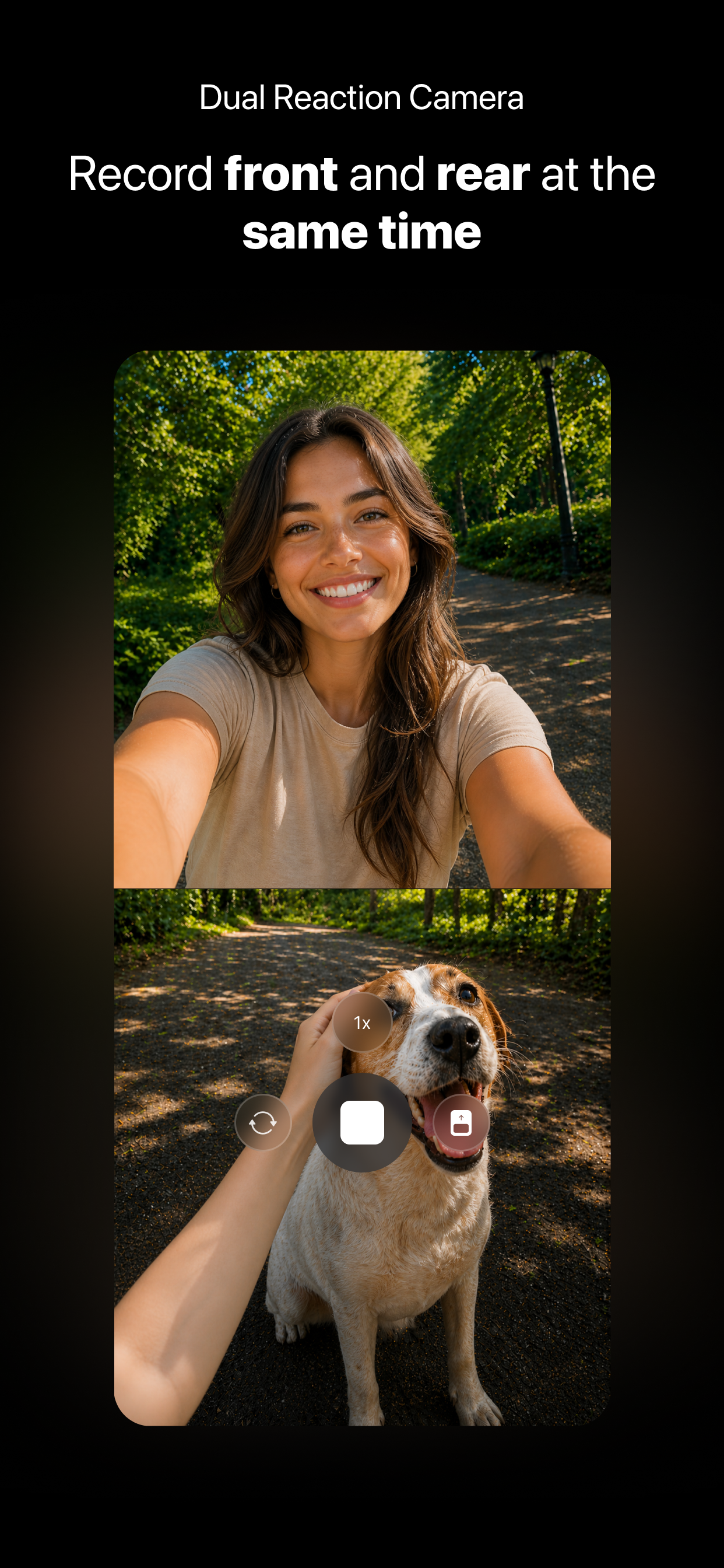DuoTake dual reaction camera layout recording front and rear cameras at the same time.