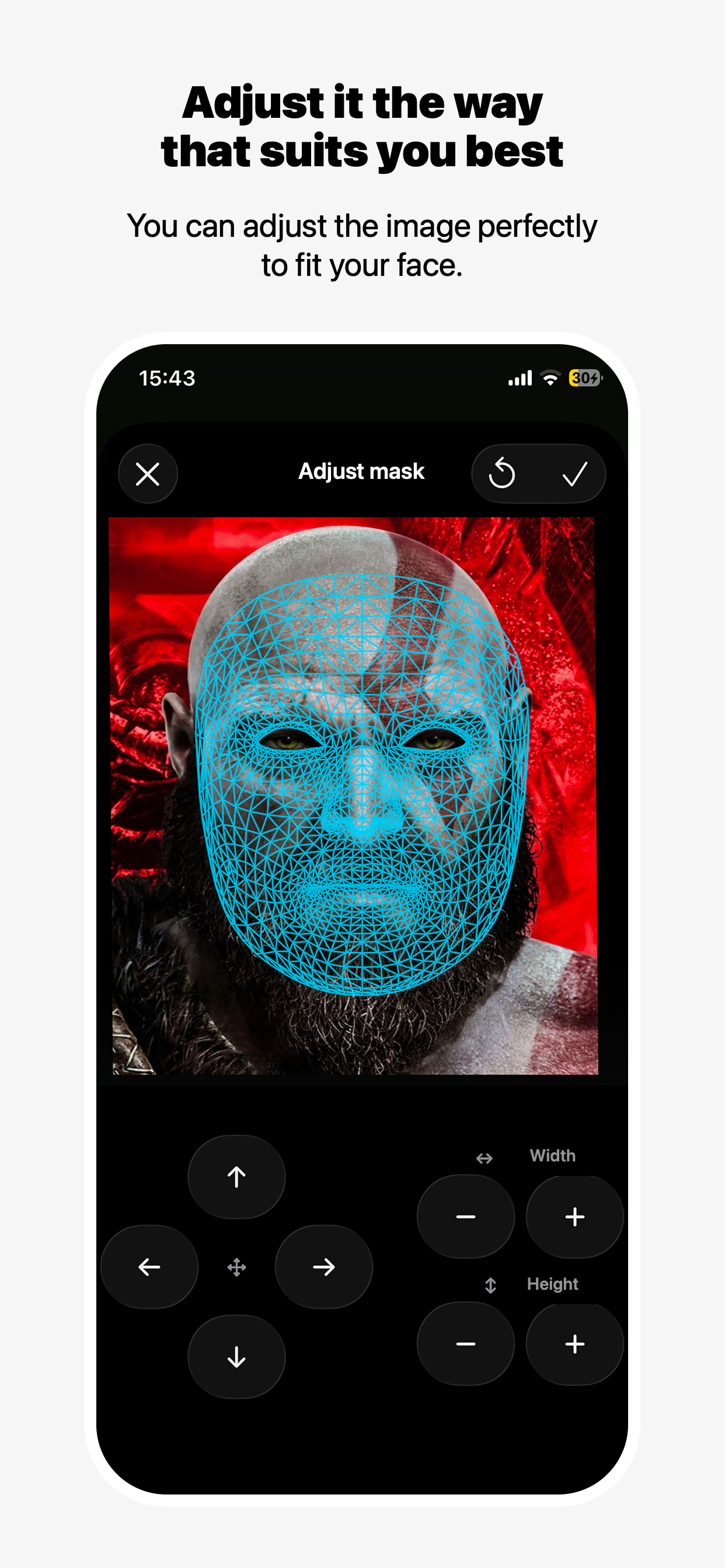 GiggleFace mask editor aligning a face mesh over a character image.